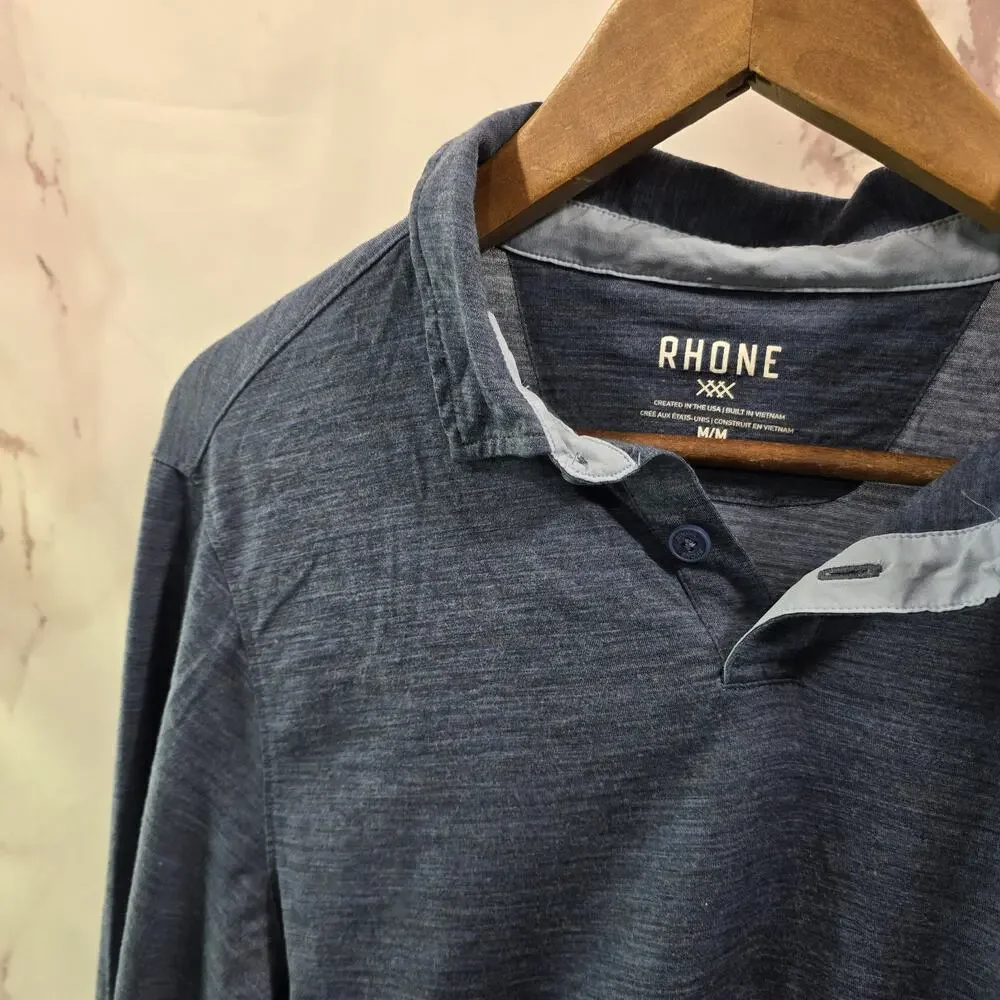 Rhone Shirt Mens Medium Blue Polo Wool Blend Long Sleeve Henley